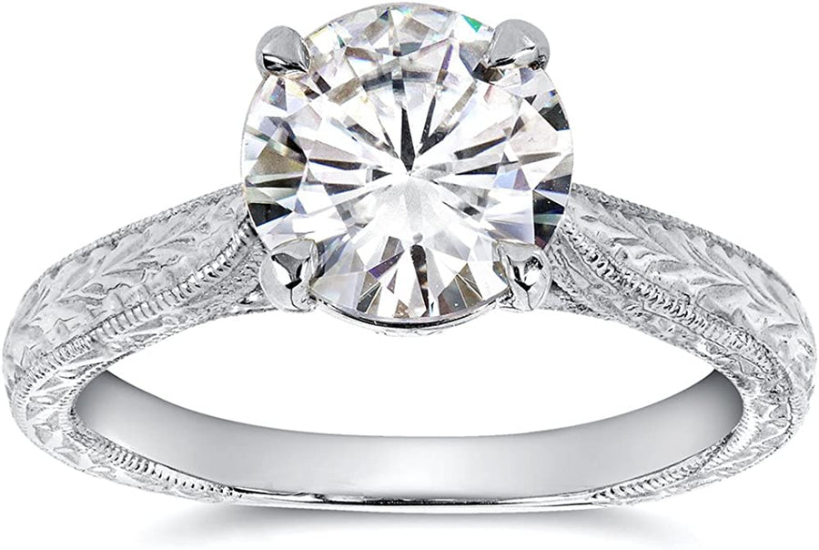 Antique Style Style Moissanite Engagement Ring 1 1/2 CTW 14K White Gold