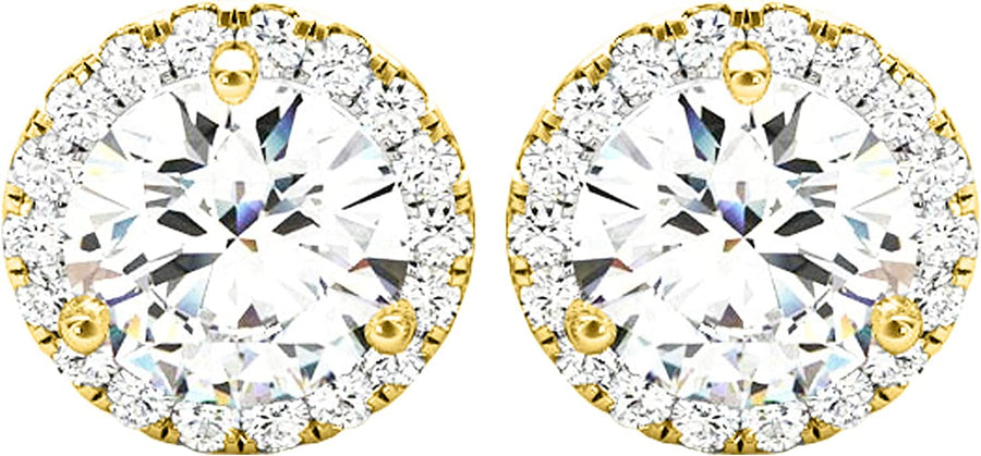 1-5 Carat round Halo Diamond Earrings 14K Gold Value Collection Screw Back