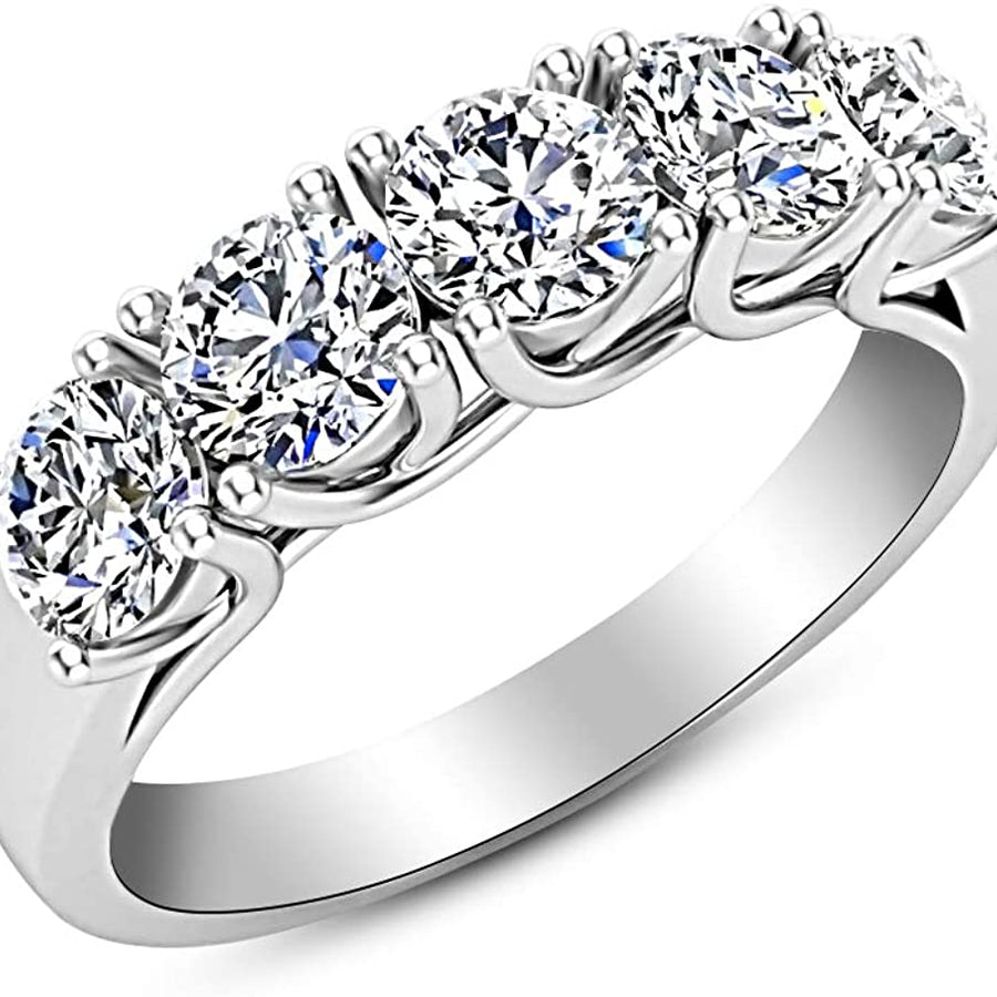1 Carat (Ctw) 14K White Gold round Diamond Ladies 5 Five Stone Wedding Anniversary Stackable Ring Band Value Collection