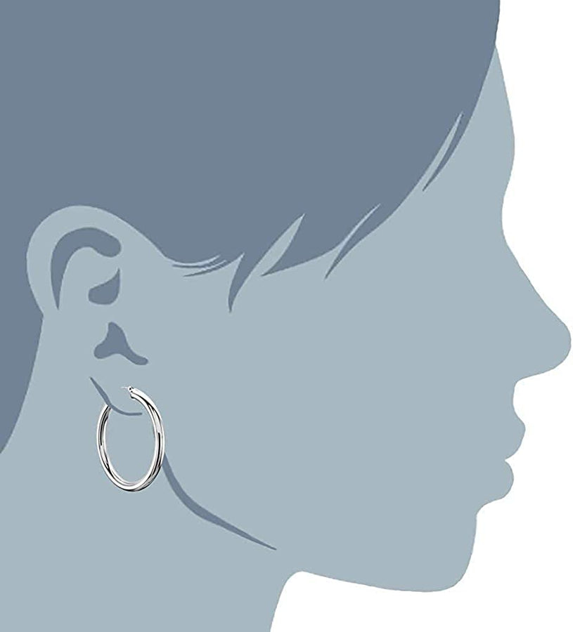 14K REAL Yellow or White or Rose/Pink Gold 3MM Thickness Classic Polished round Tube Hoop Earrings with Snap Post Closure for Women in Many Sizes and Gauges