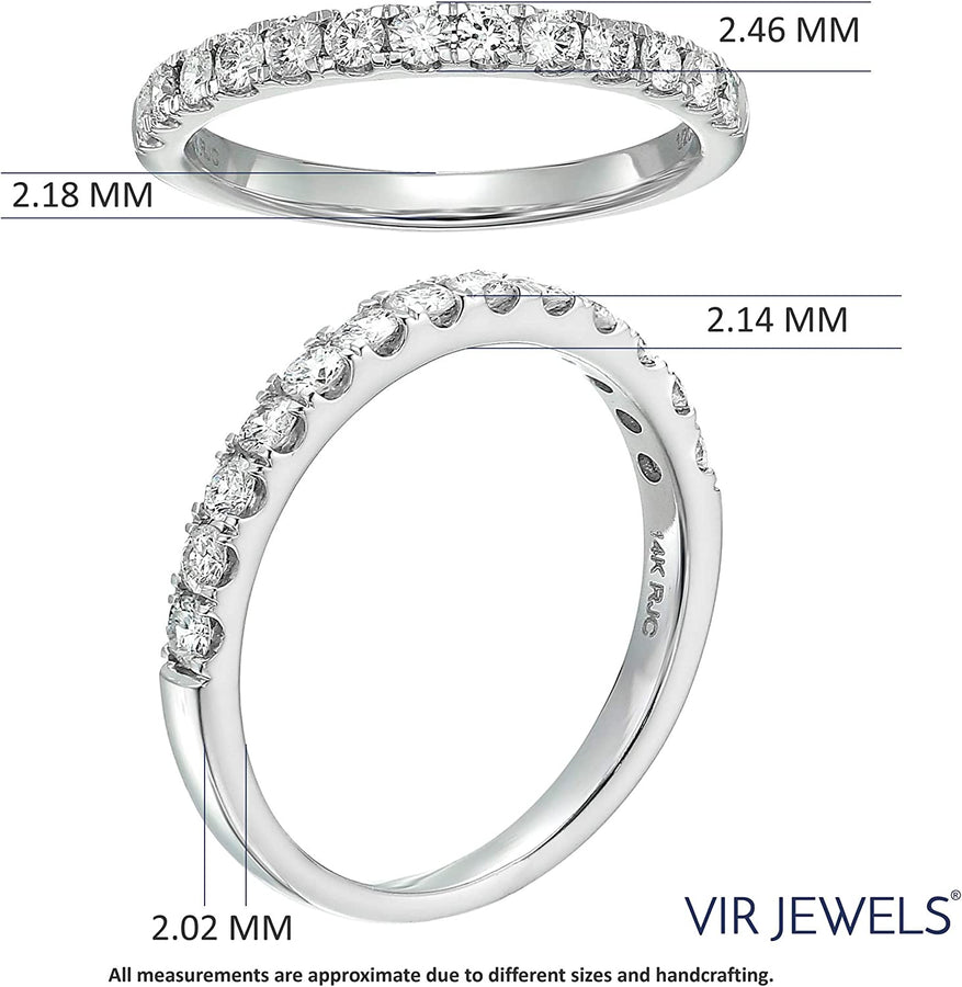1/2 Carat (Ctw) Diamond Wedding Anniversary Band for Women, Half Eternity round Diamond Engagement Ring 14K White Gold Prong Pave Set 0.50 Cttw, Size 4-10.5