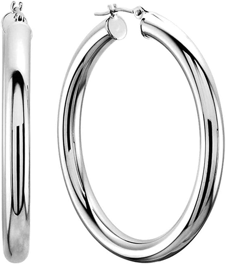 14K REAL Yellow or White or Rose/Pink Gold 3MM Thickness Classic Polished round Tube Hoop Earrings with Snap Post Closure for Women in Many Sizes and Gauges