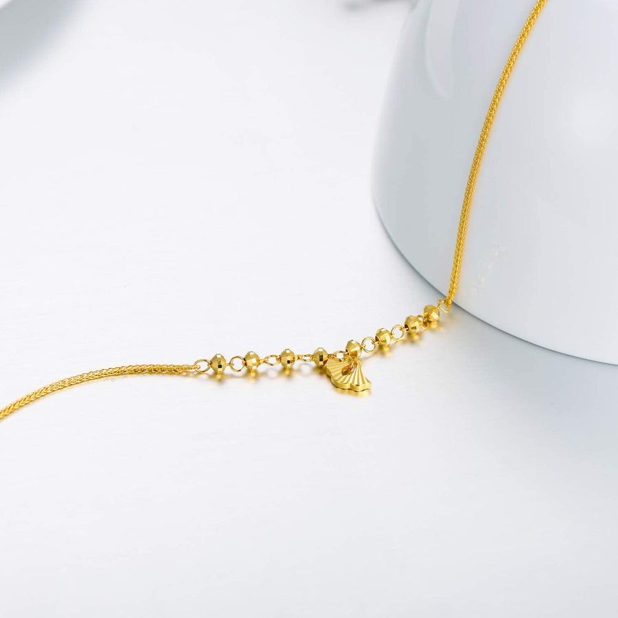 18K Solid Gold Bracelet for Women, Dainty Real Gold Beads Ball Adjustable Chain Bracelet Fine Jewelry Anniversary Christmas Gift for Her, Wife, Mom, Girls, 6.5