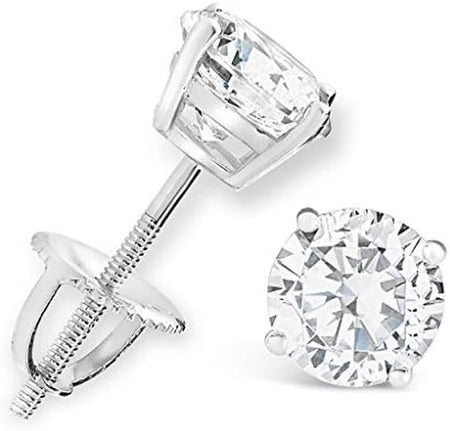 2 Carat Solitaire Diamond Stud Earrings round Cut 4 Prong Screw Back (I-J Color, I2=I3 Clarity)