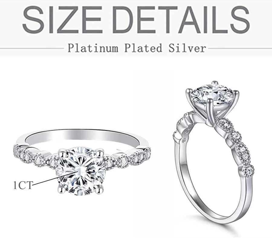 1-1/5 Carat (Ctw) Classic round Engagement Rings for Women Platinum Plated Silver, Moissanite Engagement Rings Wedding Anniversary Rings