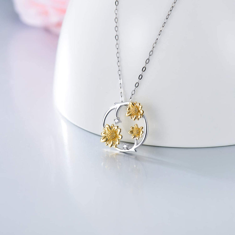 14K Solid Gold Sunflower Necklace for Women Moissanite Necklaces Gold Jewelry Present for Wife Girlfriend Mother