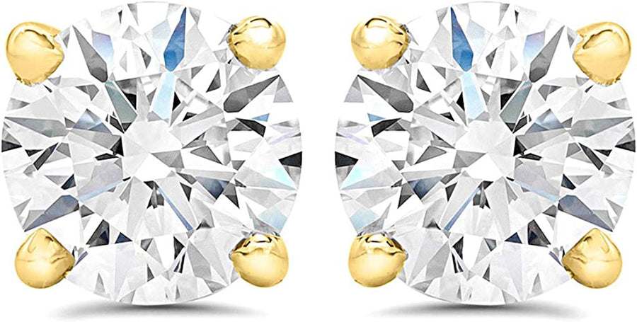 AGS Certified (Near Colorless SI2-I1) 1/5Ct TW to 2.00Ct TW Natural Diamond Stud Earrings Set in 14K Gold with Screw Back
