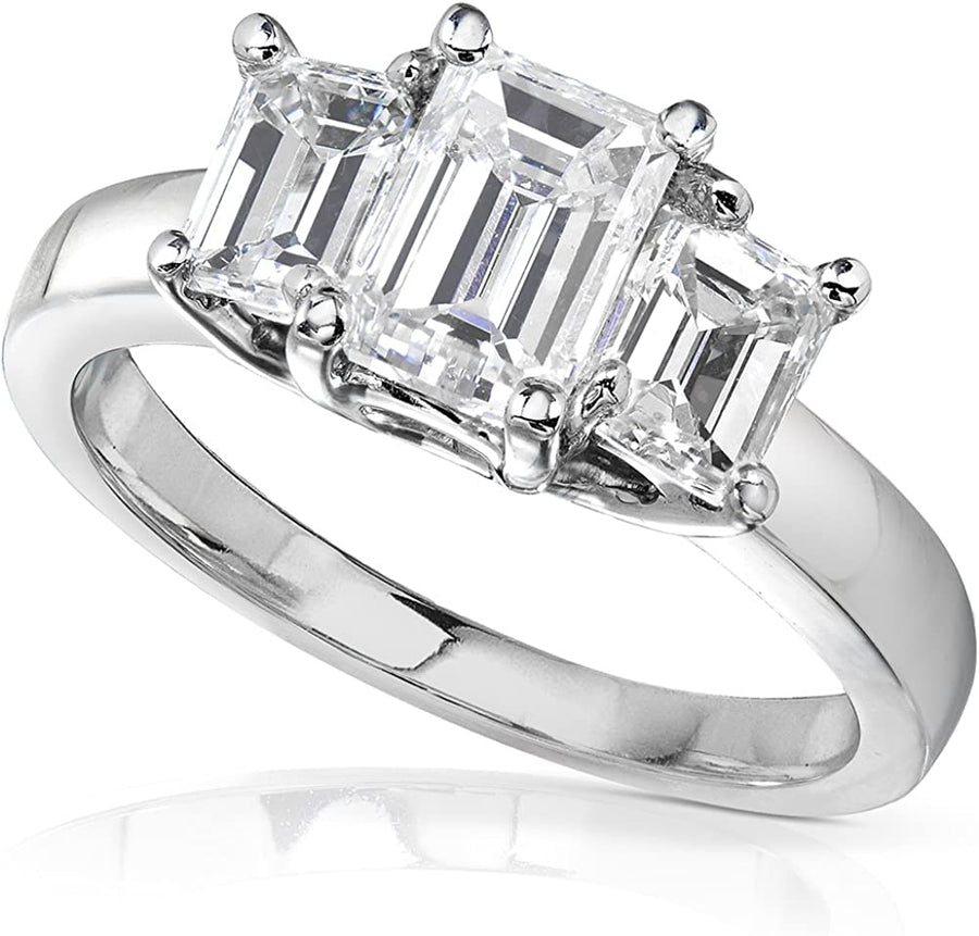 Emerald-Cut Moissanite Three-Stone Engagement Ring 2 3/4 CTW 14K White Gold