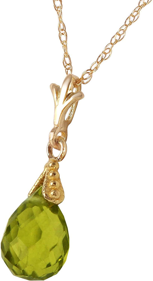 Galaxy Gold GG 14K Solid Gold Jewelry Set: Natural Briolette 7 Carat Total Peridot Pendant Necklace and Dangle Earrings