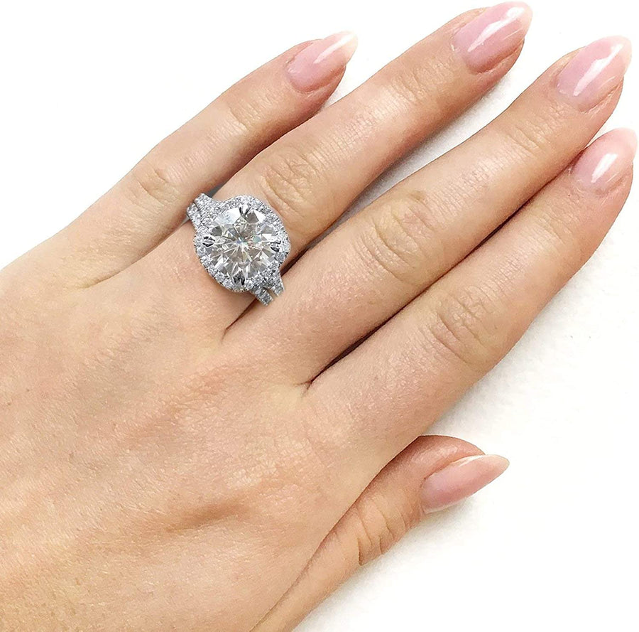 round G-H Moissanite Cushion Halo Bridal Wedding Set 4 CTW 14K White Gold