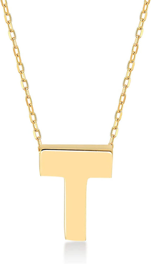 14K Solid Gold Initial Necklace | 14K Yellow Gold Simple Letter Necklaces for Women | Alphabet Pendant Necklace | Dainty 14K Gold Personalized Jewelry | Gifts for Birthday, 18