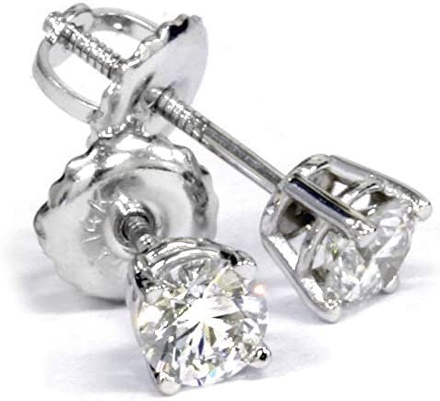 14K White or Yellow Gold 1/2 Ct T.W. Screw Back Natural Diamond Studs Round-Cut Women'S Earrings