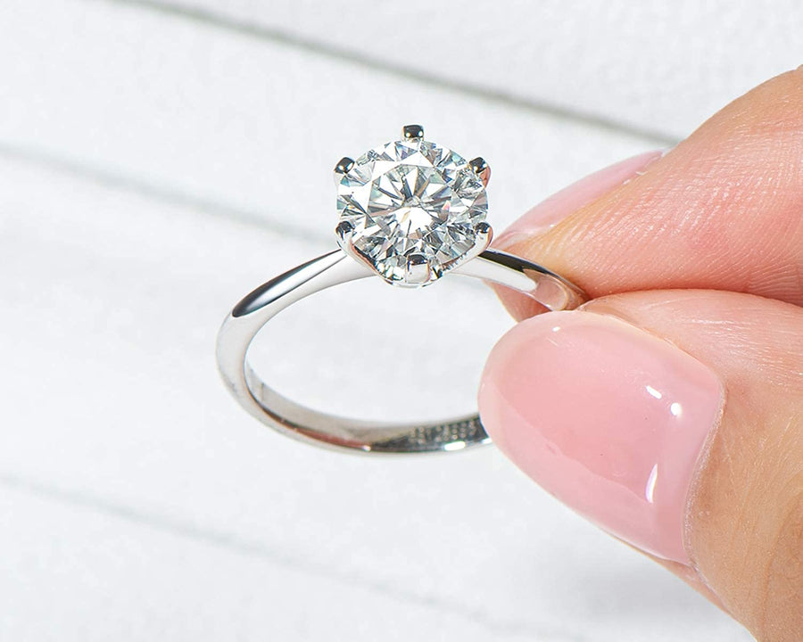 0.5-3 Carat Moissanite Ring, Platinum Plated Sterling Silver round Cut Solitaire Ring for Women, Engagement, Promise, Wedding