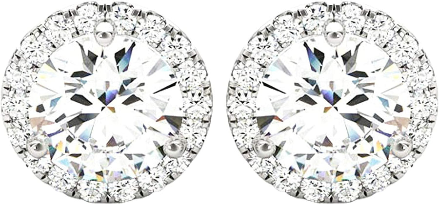 1-5 Carat round Halo Diamond Earrings 14K Gold Value Collection Push Back