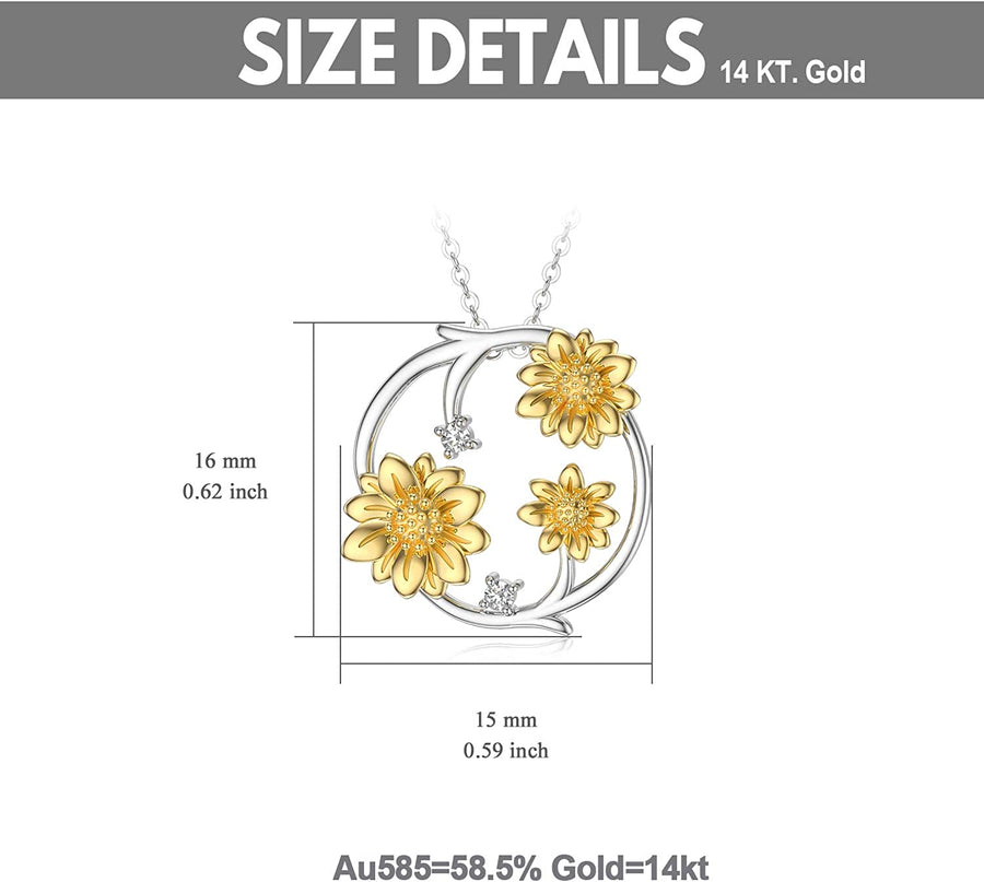 14K Solid Gold Sunflower Necklace for Women Moissanite Necklaces Gold Jewelry Present for Wife Girlfriend Mother