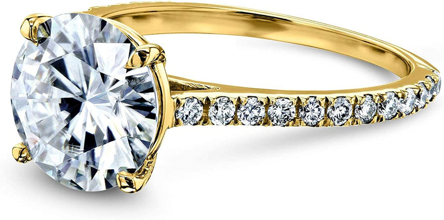 Basket Cathedral 9Mm Moissanite Ring 14K Yellow Gold (GH/VS, GH/I)