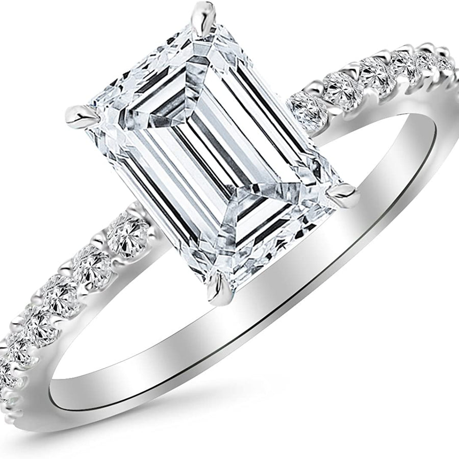 1.33 Carat Classic Sidestone Pave Set Diamond Engagement Ring with a 1 Carat Emerald Cut J Color VS1-VS2 Clarity Center Stone